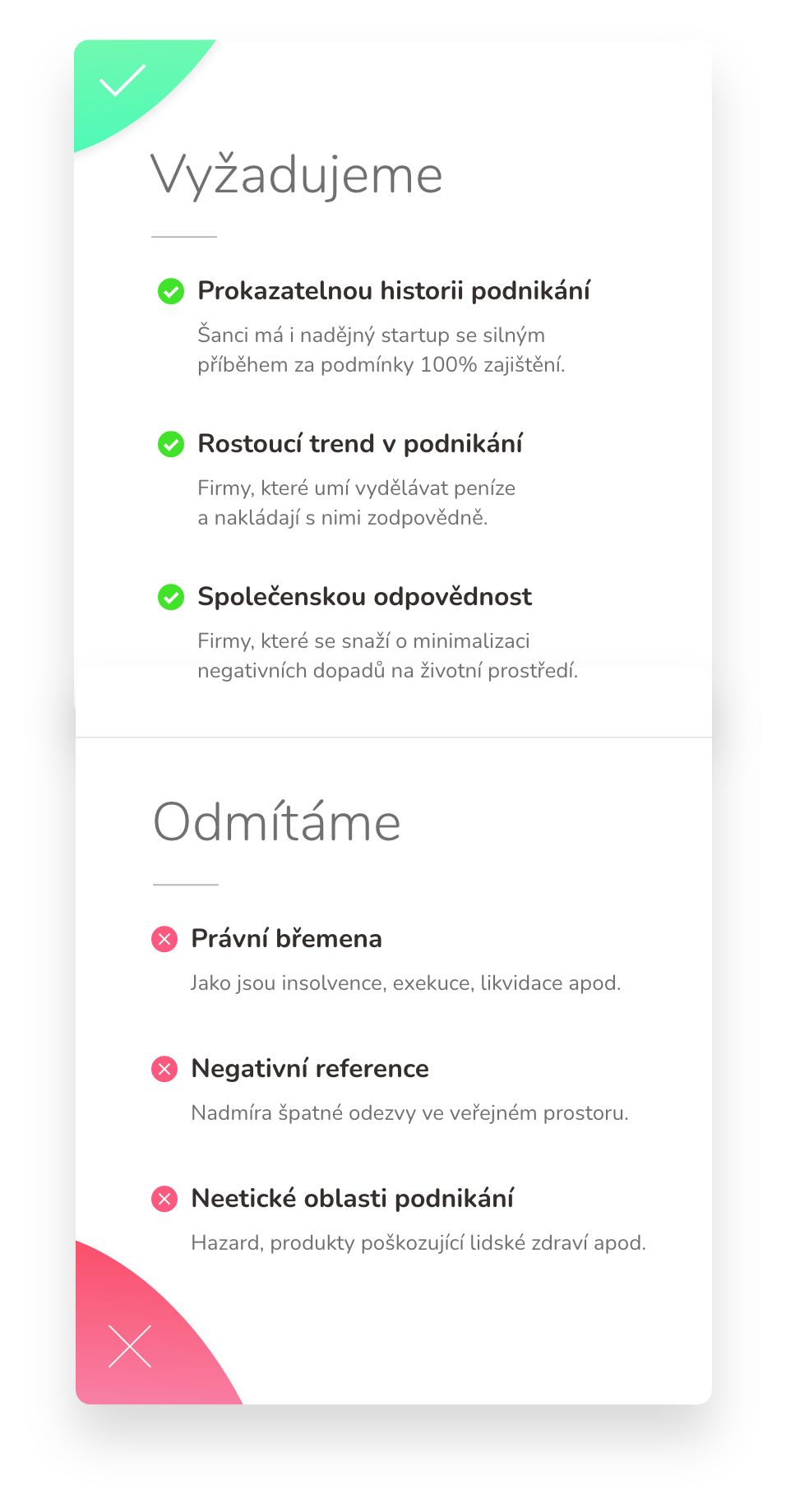 Vyžadujeme/Odmítáme
